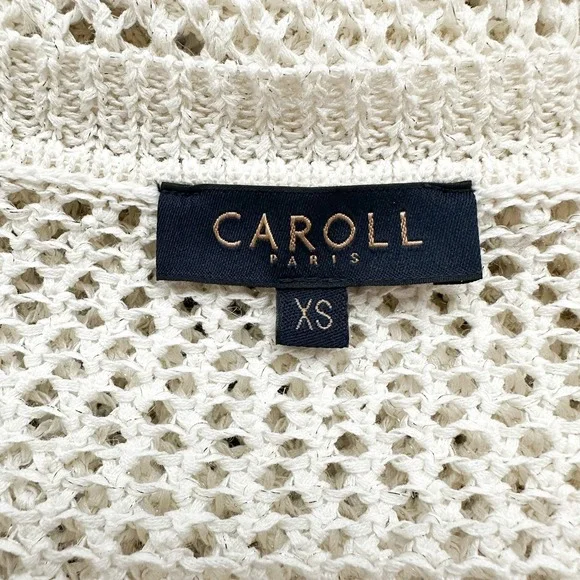 Caroll Paris Metallic Open Knit Linen Blend V-Neck Sweater Cream XS - Picture 12 of 14